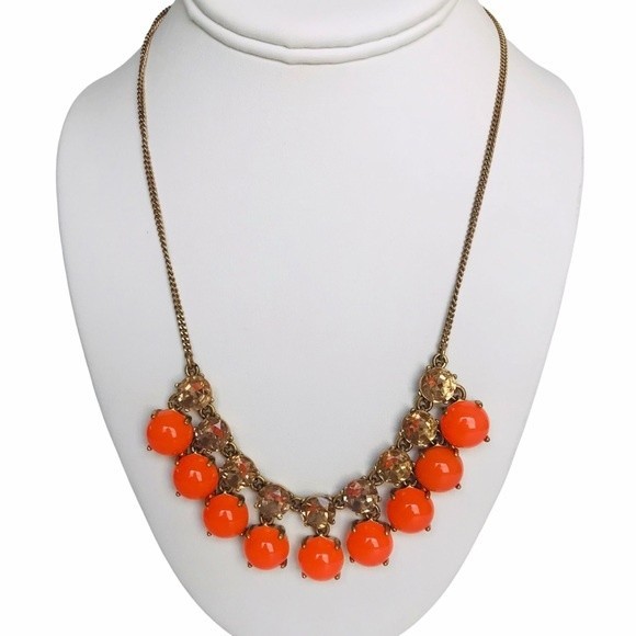 J. Crew Orange Stone and Gold Rhinestone Necklace - Picture 2 of 9